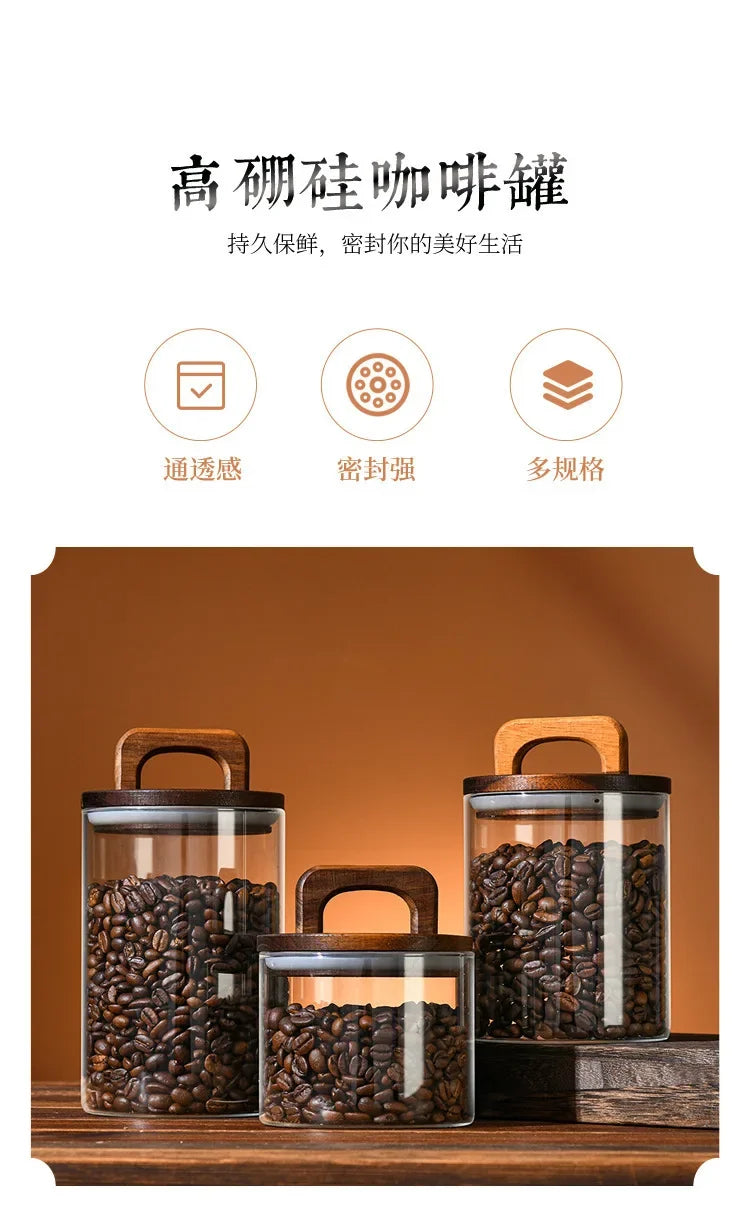 Bocal en verre avec couvercle en bois 1 pièce, récipient alimentaire hermétique, pour grains de café, cuisine