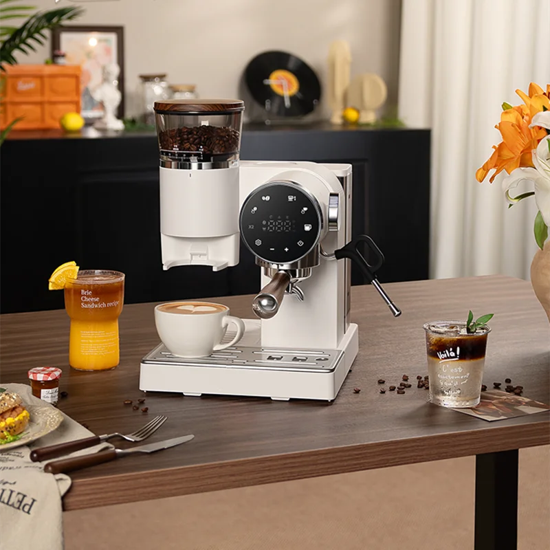 2-in-1 Coffee Machine with Grinder & Milk Frother - 15Bar Espresso Maker for Hot/Iced Coffee Grinding Degree Adjustment Office