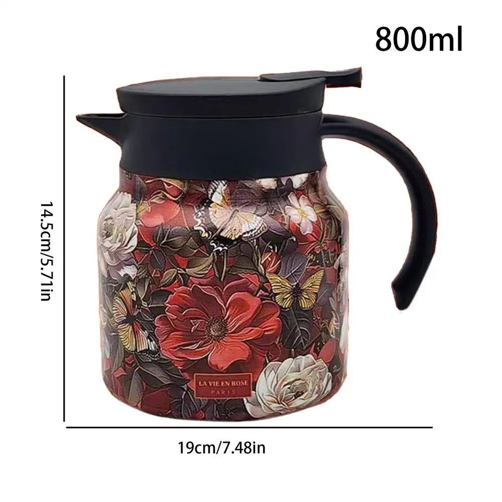 Thermos de thé floral vintage Théière en acier inoxydable Verseuse anti-gouttes avec thé