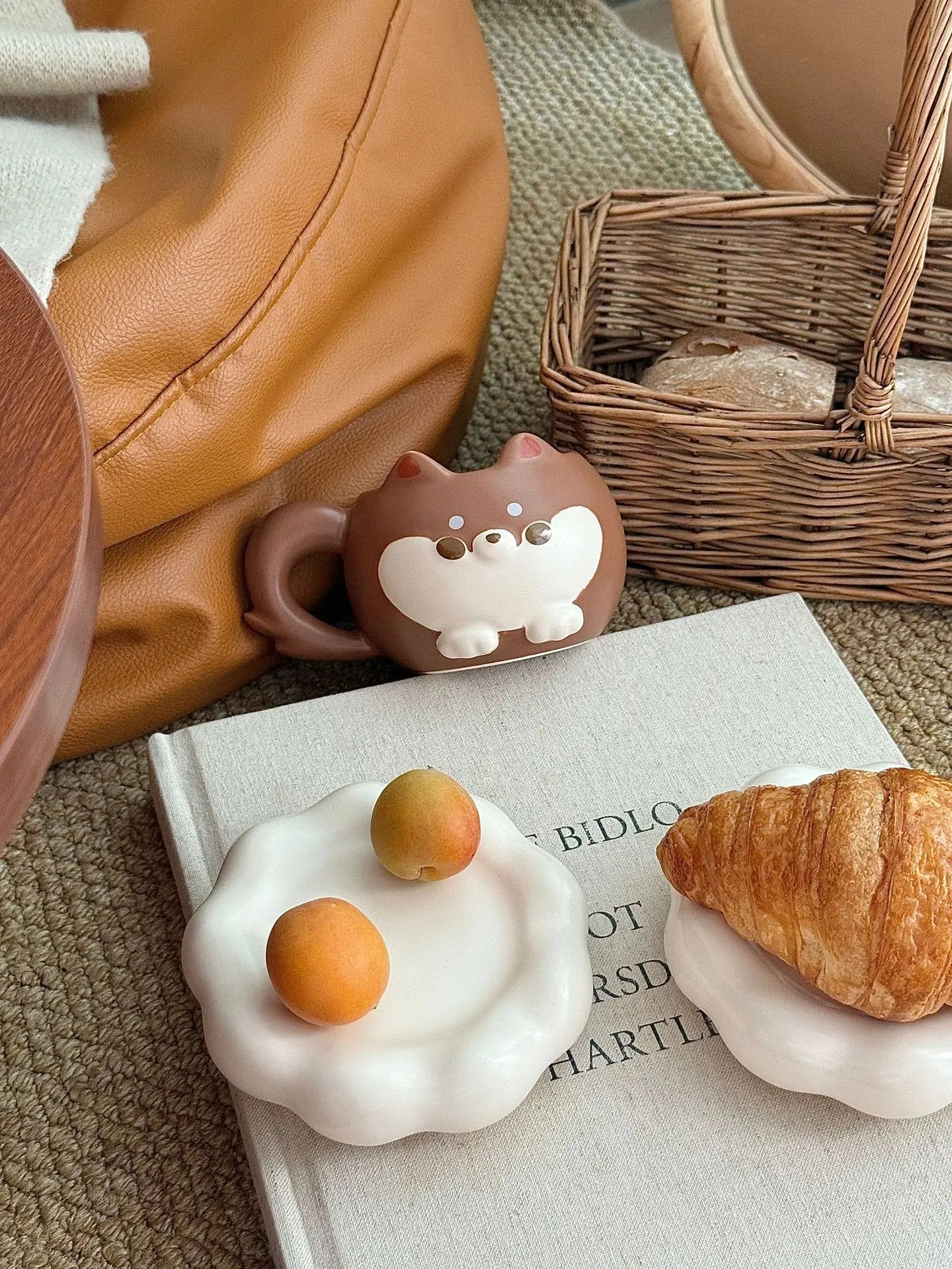 Mug en céramique mignon de Shiba Inu de dessin animé avec couvercle et cuillère, de grande valeur, mignon et amusant