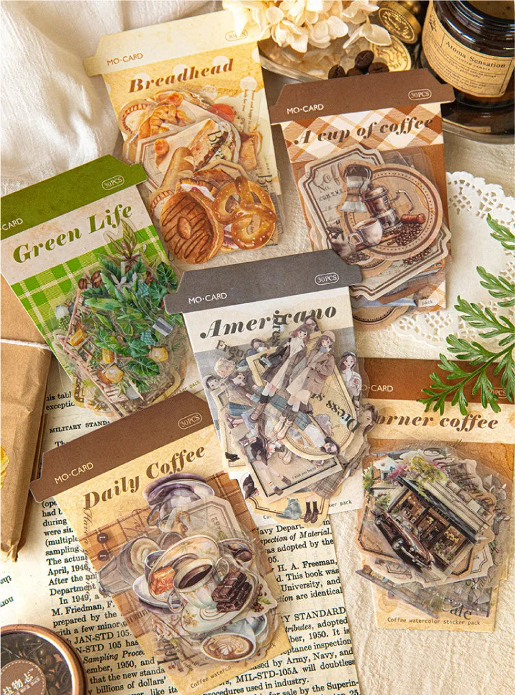 Lot de stickers PET Thème café vintage Créativité Adhésif DIY Scrapbooking