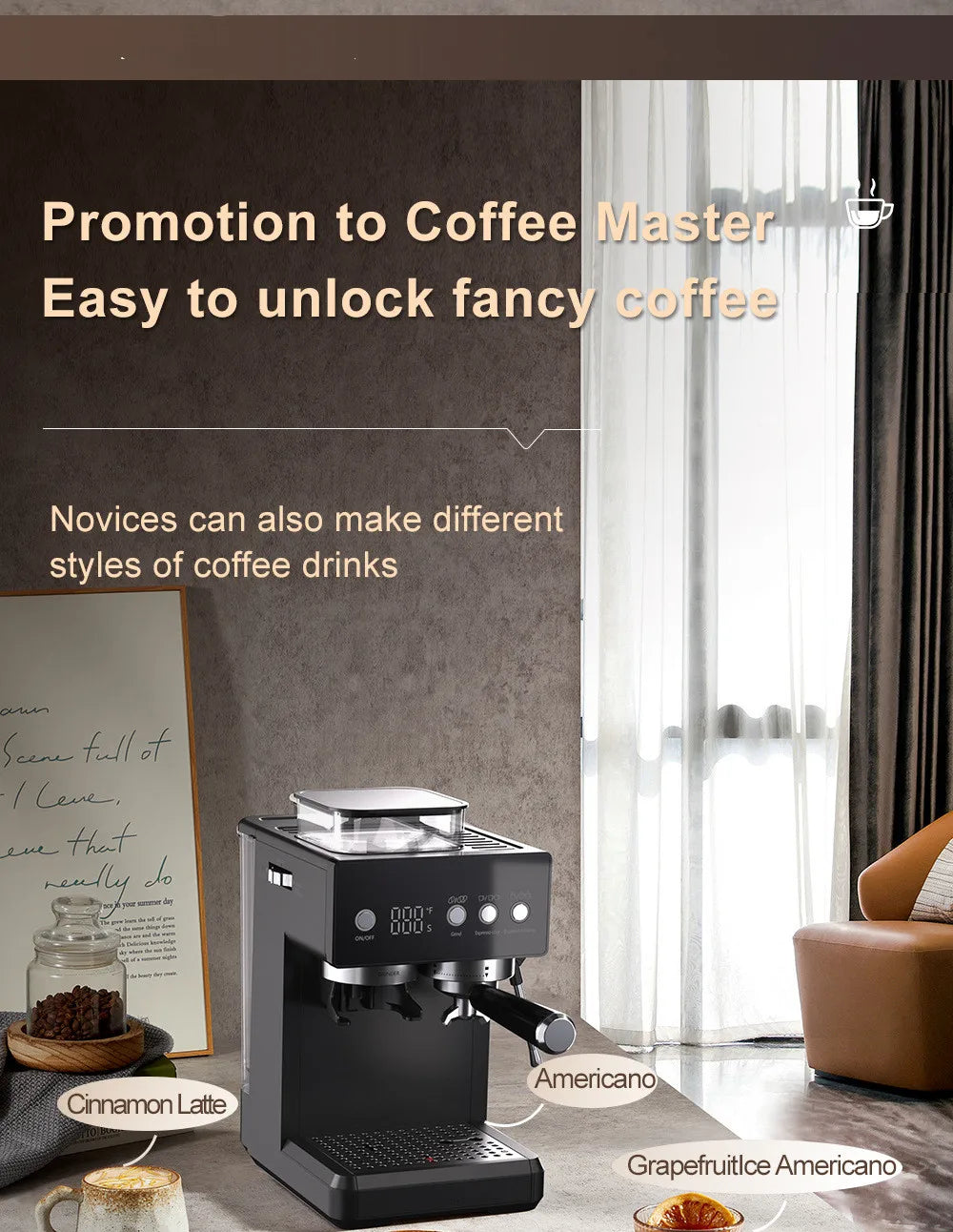 3-in-1 Semi-Automatic Espresso Machine with Built-in Grinder & Milk Frother | Cold Brew Function | 20Bar Pump for Home Barista