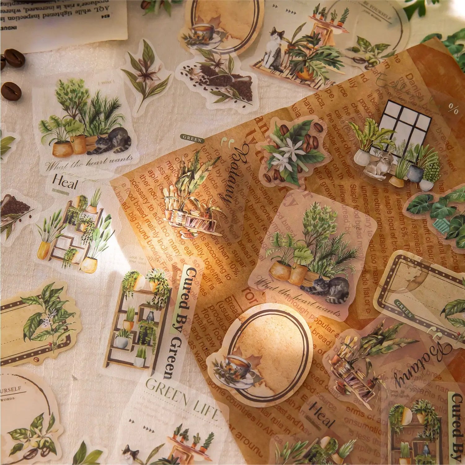 Lot de stickers PET Thème café vintage Créativité Adhésif DIY Scrapbooking