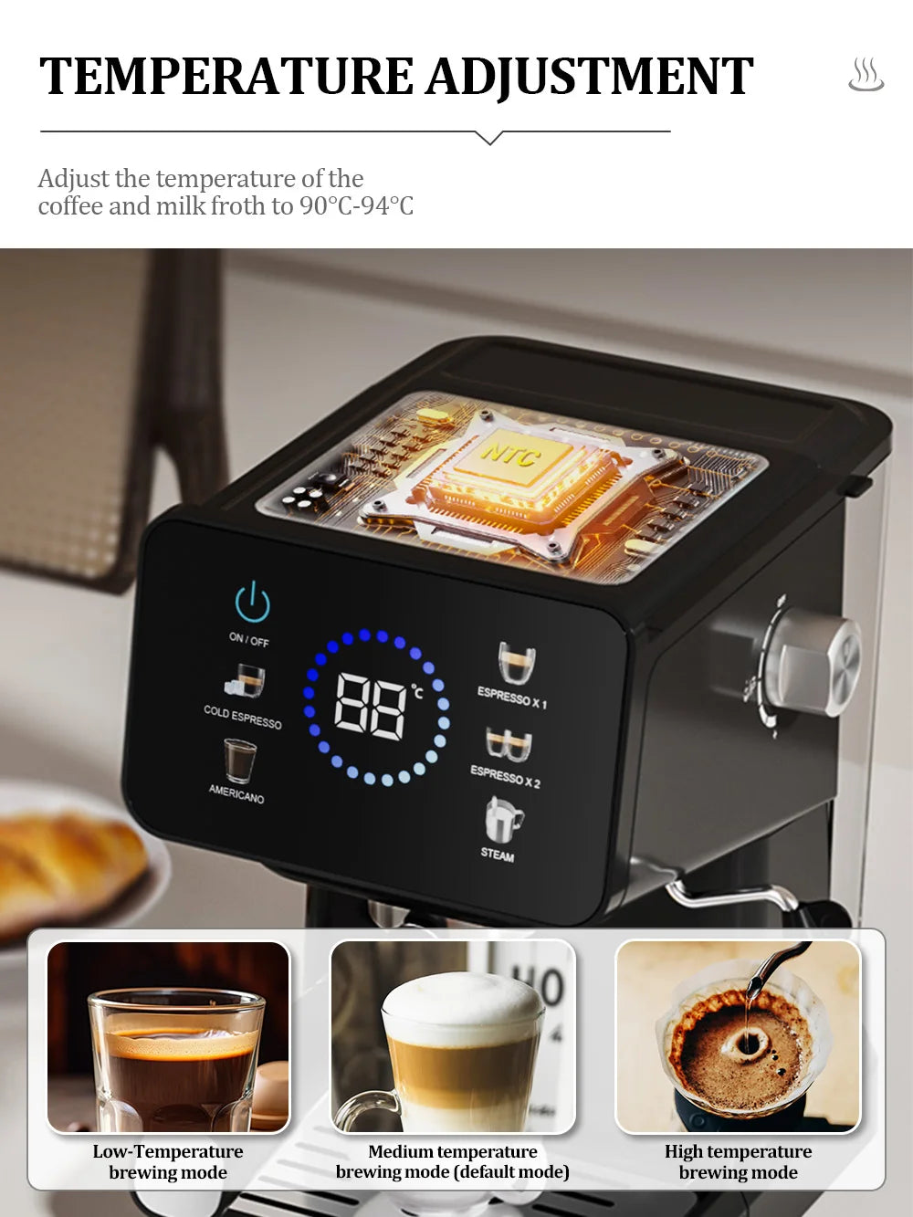 Machine à expresso domestique Machine à café infuseur chaud et froid à écran tactile