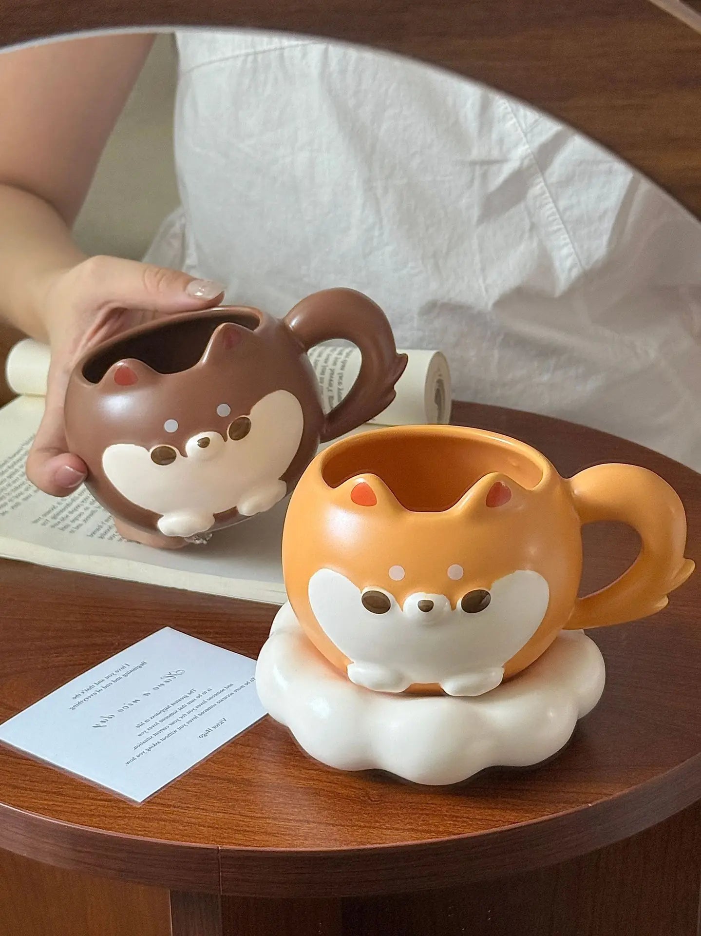 Mug en céramique mignon de Shiba Inu de dessin animé avec couvercle et cuillère, de grande valeur, mignon et amusant