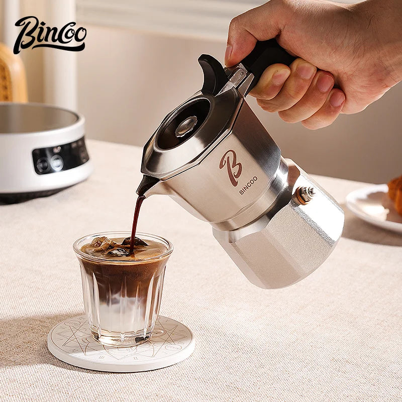 Bincoo Cafetière Mocha à Trois Valves en Acier Inoxydable 316, à Pression Concentrée