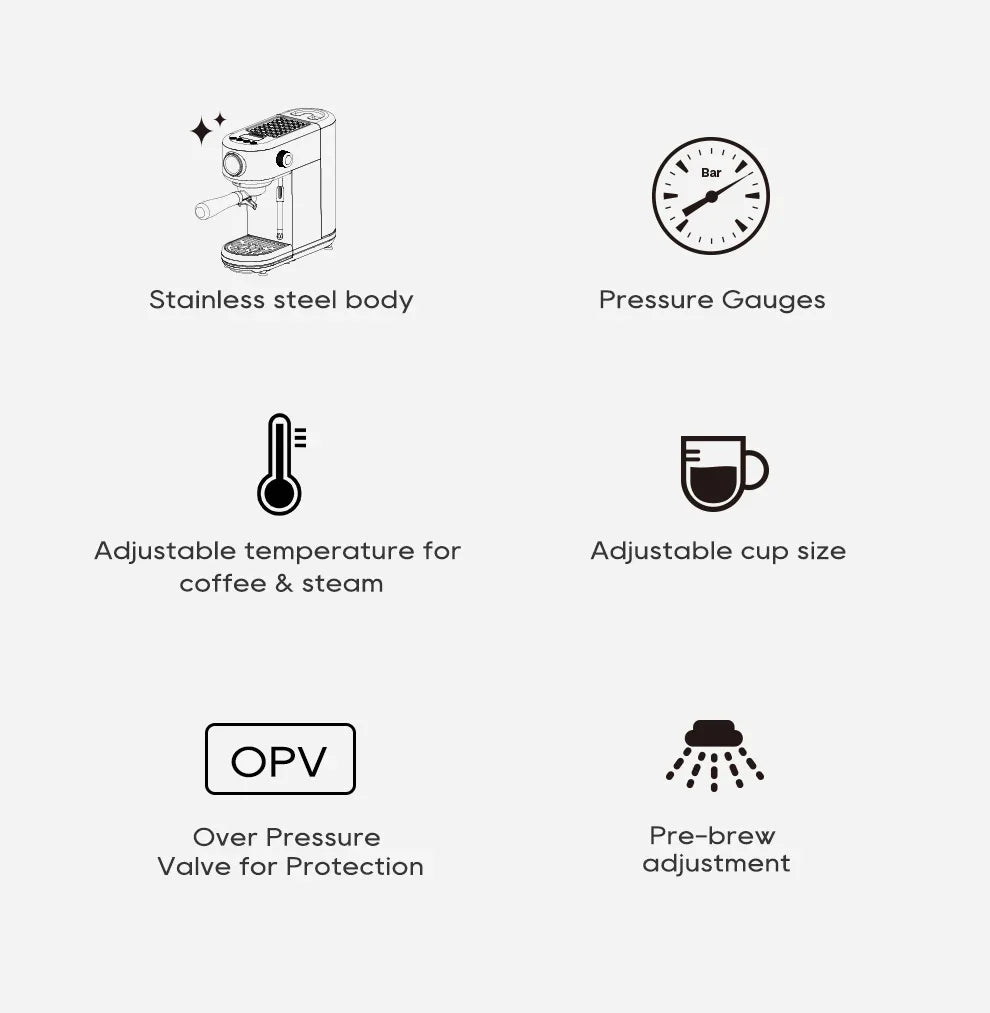 HiBREW 20Bar Semi Automatic Espresso Coffee Machine Temperature Adjustable Cold/Hot Super Slim Coffee Maker Cappuccino