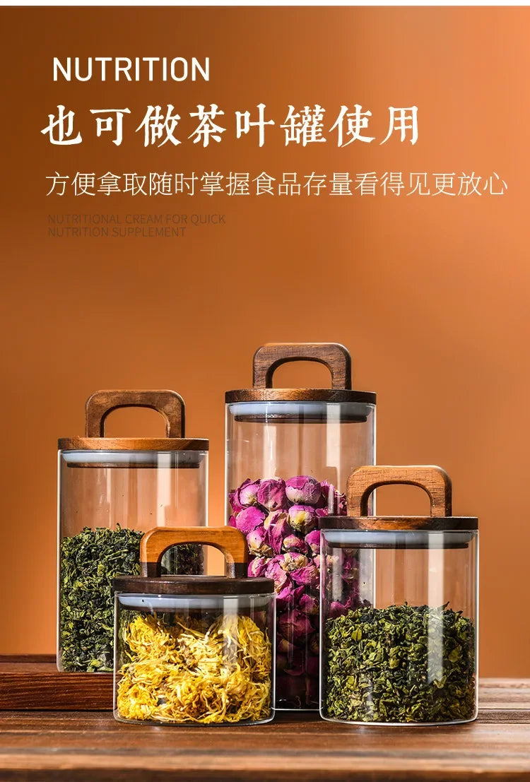 Bocal en verre avec couvercle en bois 1 pièce, récipient alimentaire hermétique, pour grains de café, cuisine