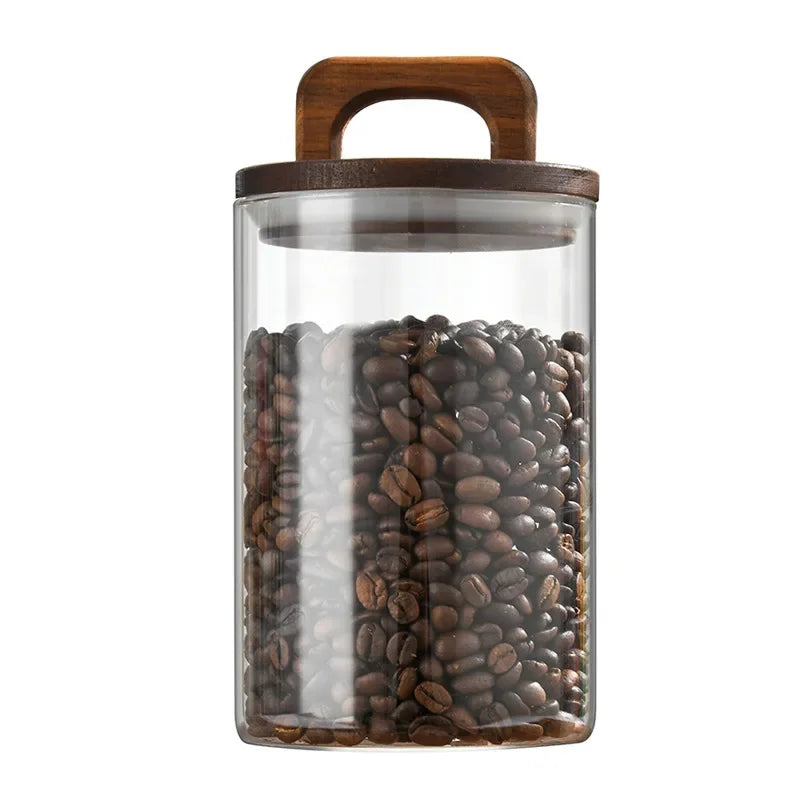 Bocal en verre avec couvercle en bois 1 pièce, récipient alimentaire hermétique, pour grains de café, cuisine