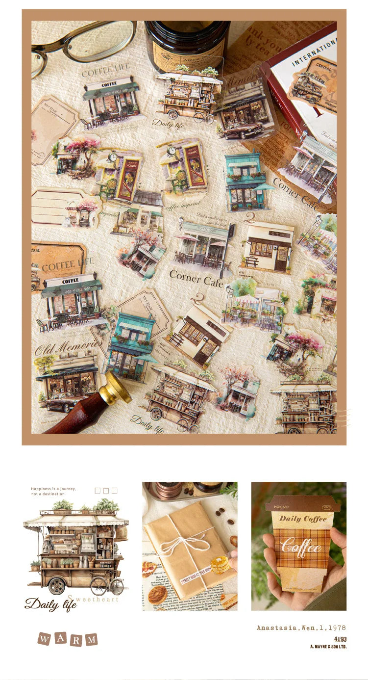 Lot de stickers PET Thème café vintage Créativité Adhésif DIY Scrapbooking