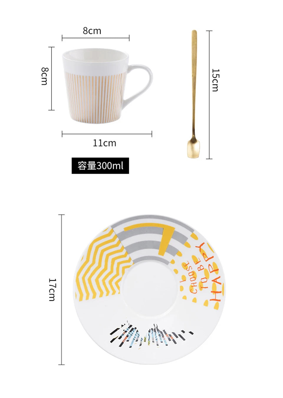 Ensemble tasse à café, soucoupe et plateau en céramique à reflet holographique mobile