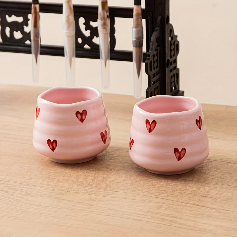 Jolies tasses à thé en céramique en forme de cœur sans anse, tasses à café chinoises Gongfu