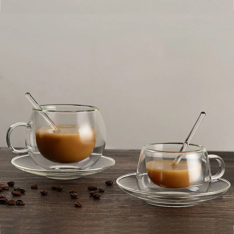 Tasse à café en verre à double paroi avec cuillère Ensemble de tasses à lait transparentes et résistantes à la chaleur