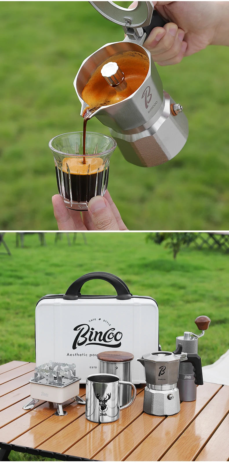 Bincoo Cafetière Mocha à Trois Valves en Acier Inoxydable 316, à Pression Concentrée