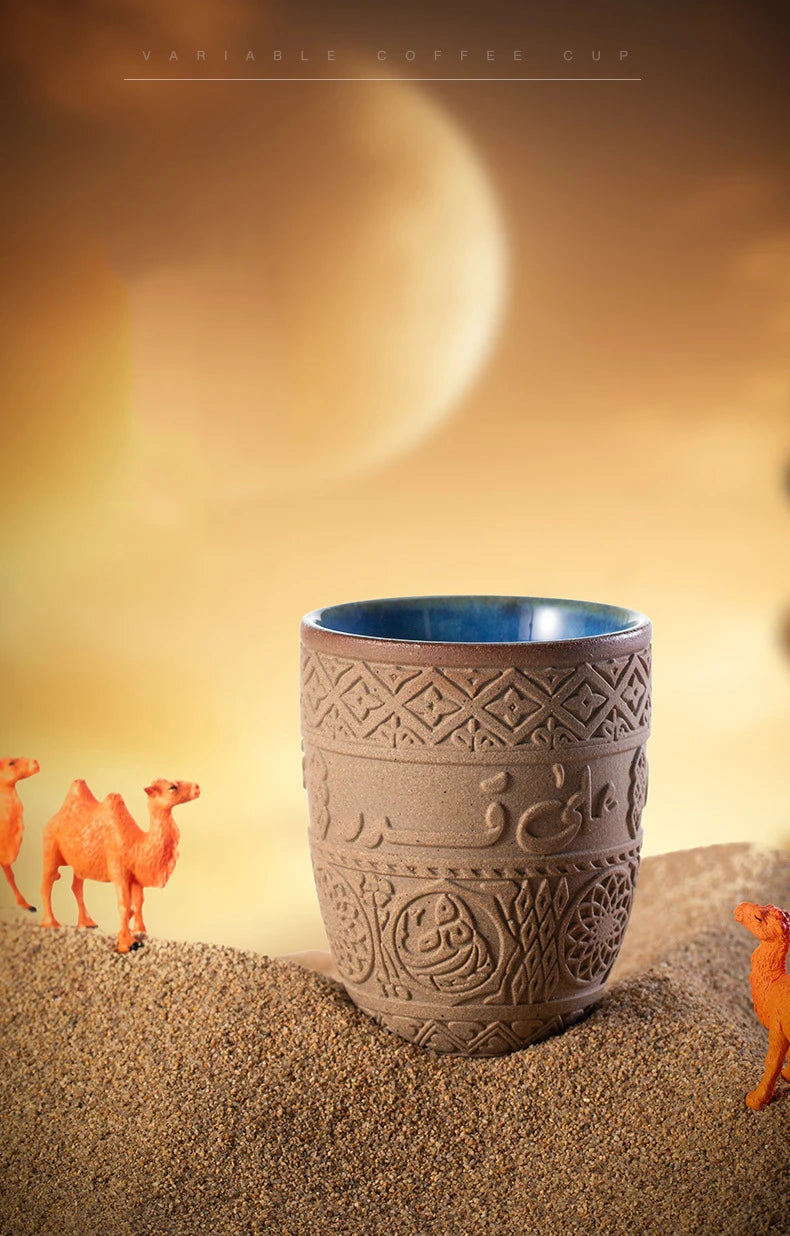 Tasse à expresso en grès moyen-oriental, céramique rétro, luxe léger et simple
