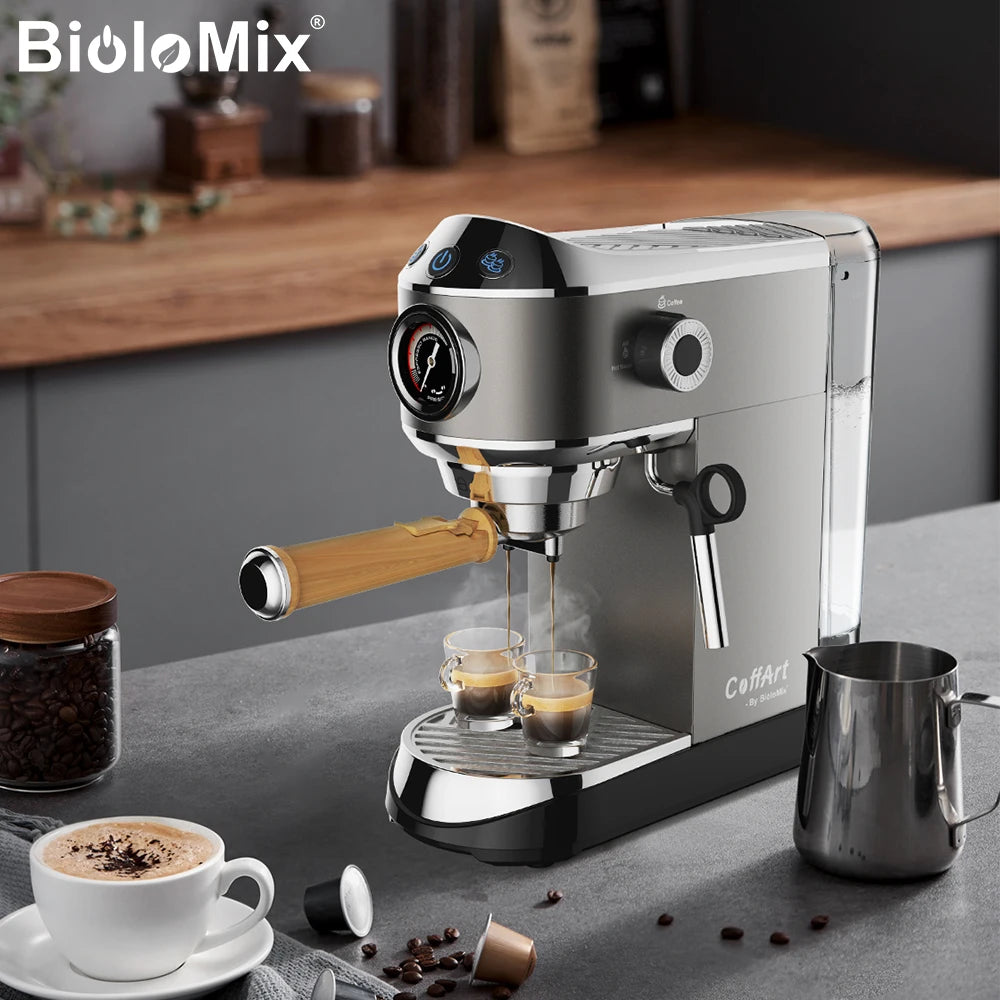 BioloMix Machine à café semi-automatique 20 bars avec buse vapeur pour le lait