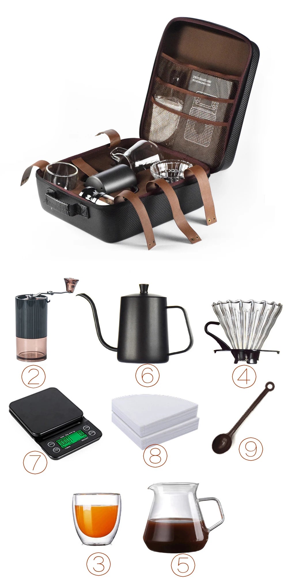 Coffret Cadeau Café de Luxe Moulin Cafetière à Main Filtre Goutte à Goutte en Verre Café Domestique