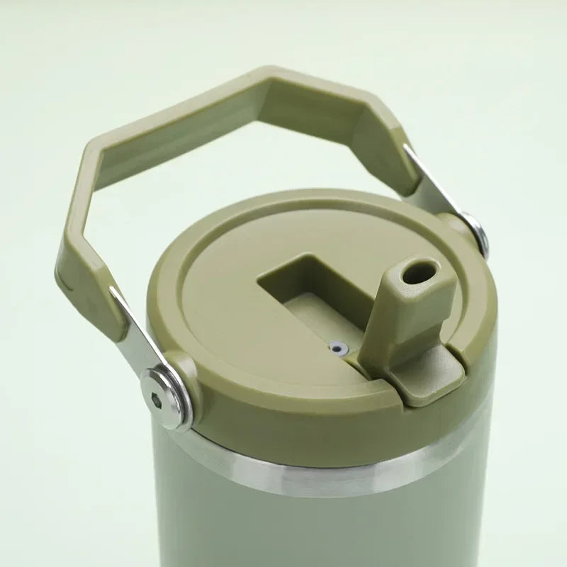 1 gourde isotherme avec couvercle en acier inoxydable, bouteille d'eau portable avec sac de transport