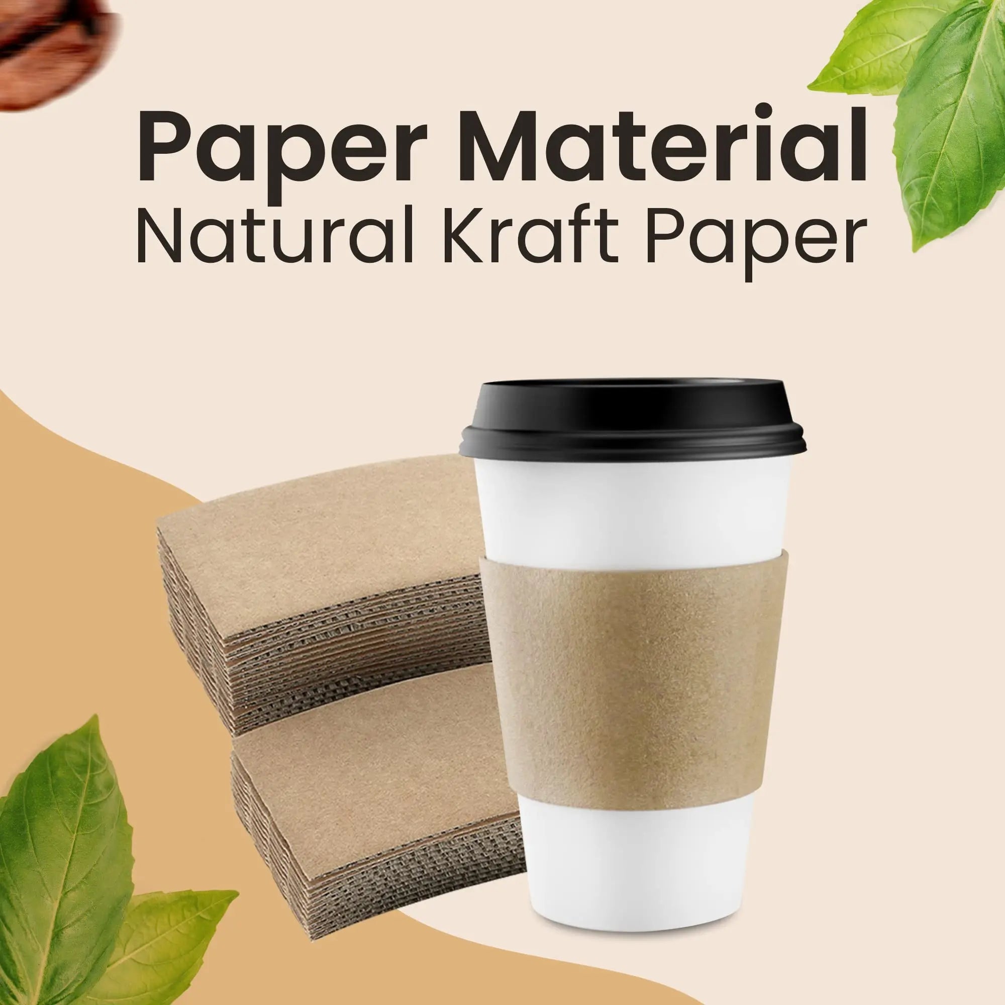 Manchons de tasses en papier ondulé marron, isolants thermiques pour tasses à café.
