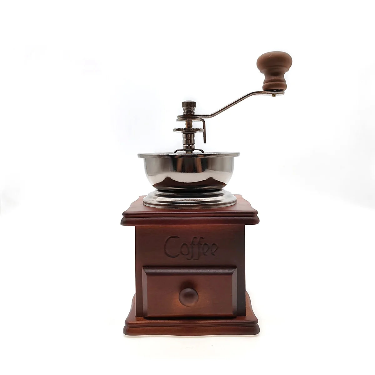 Moulin à café manuel en bois avec poignée en acier inoxydable de style rétro pour épices et grains