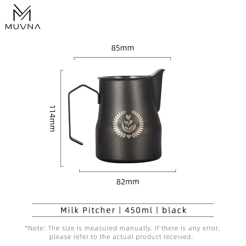 MUVNA Pichet à lait pour expresso, pichet moussant pour café 350/450 ml, tasse à bec verseur pointu