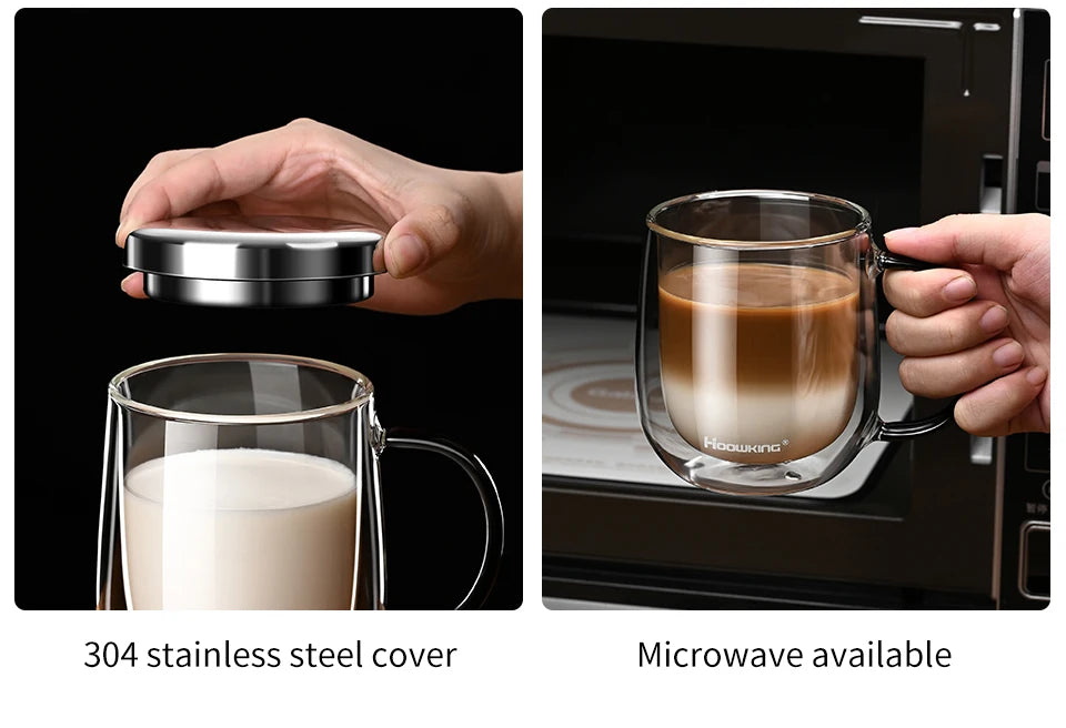 Tasse en verre à double paroi en verre borosilicate de 350-450 ml, résistante à la chaleur