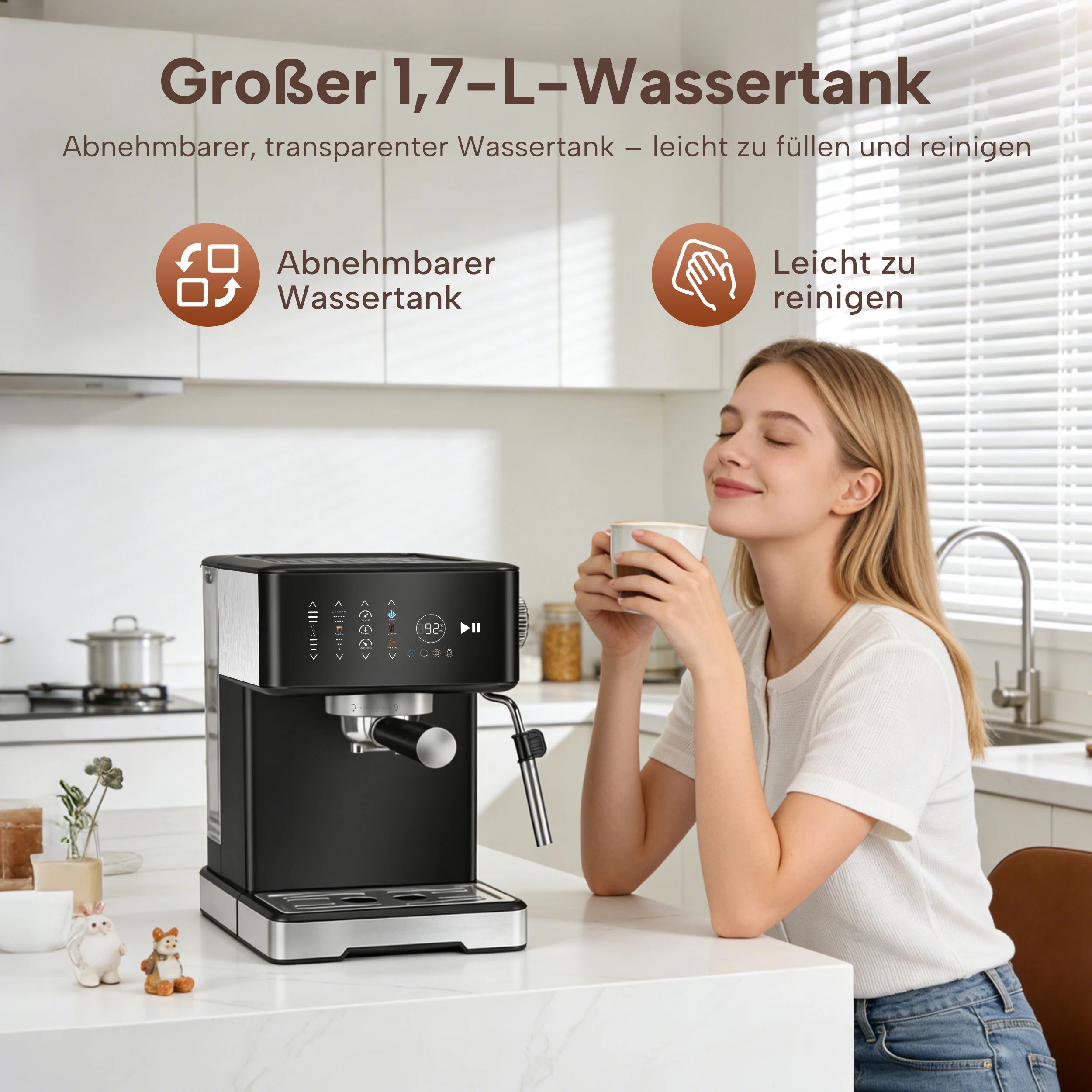 Machine à café expresso 20 bars 1400W avec mousseur à lait et écran tactile