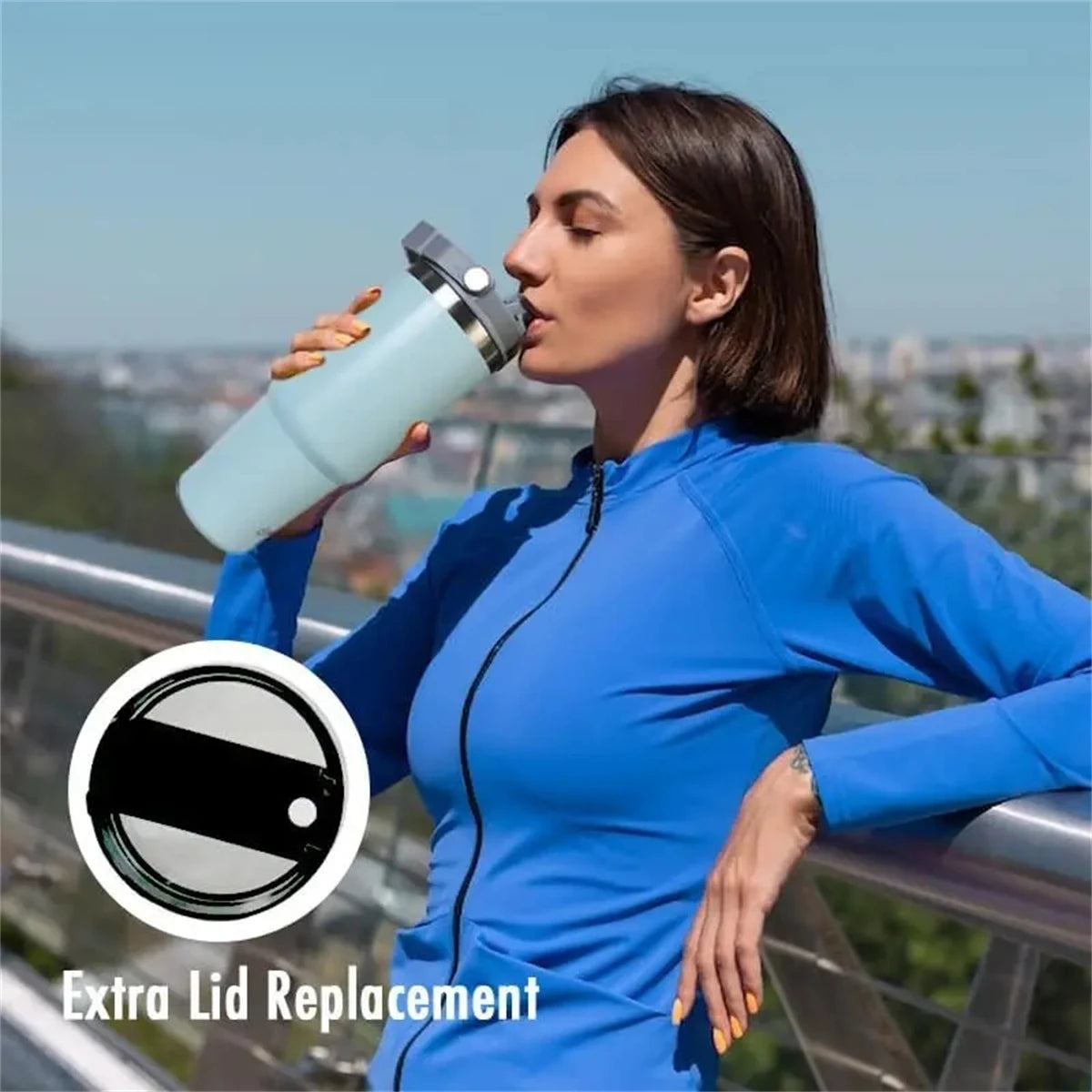 1 gourde isotherme avec couvercle en acier inoxydable, bouteille d'eau portable avec sac de transport
