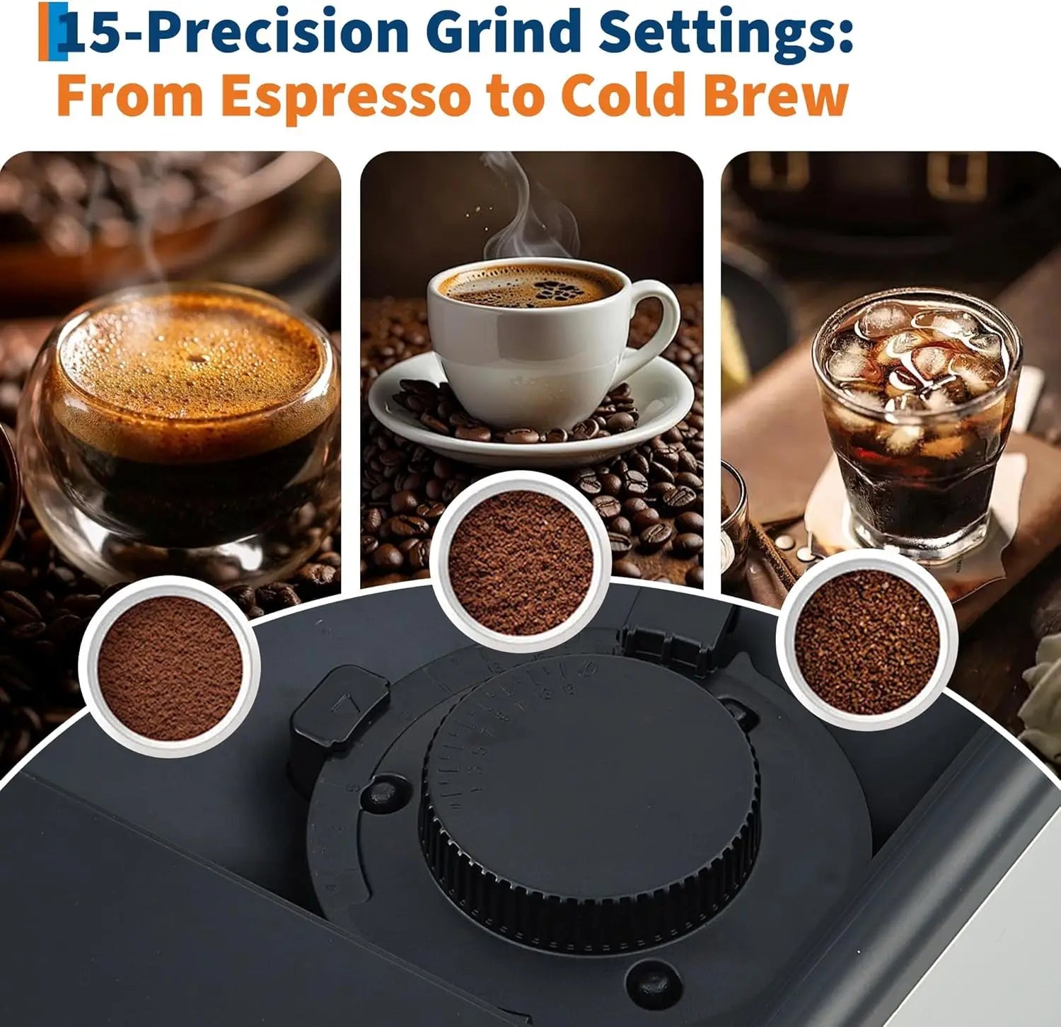 3rd-Gen Espresso Coffee Maker with Milk Frother - Removable Brewer & Grinder, Adjustable Coarseness/Flavor, Detachable Milk Tank