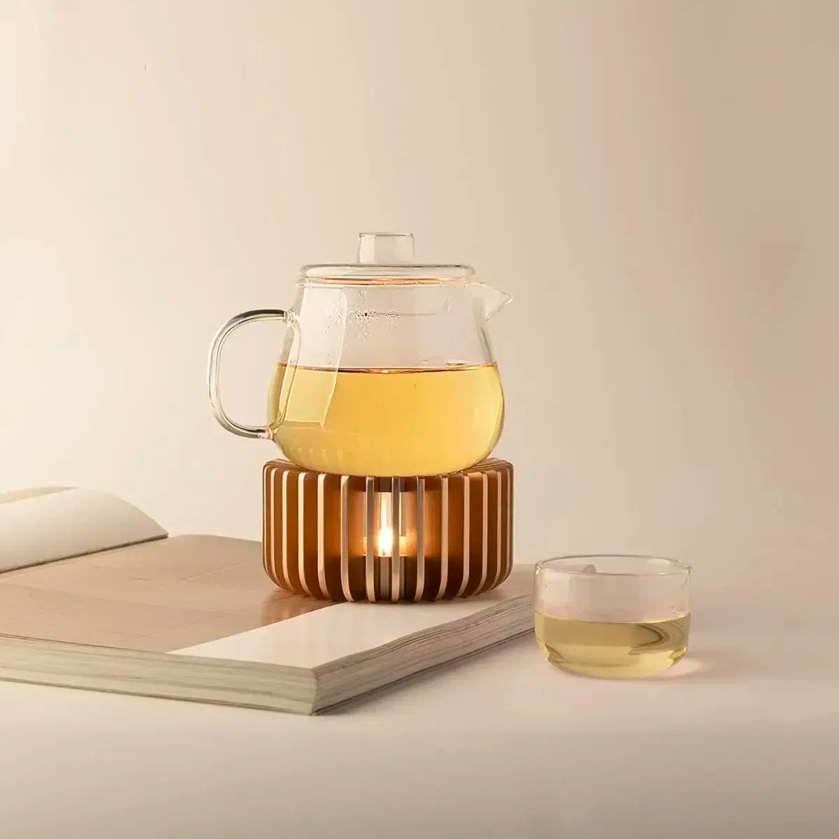 Chauffe-théière en alliage d'aluminium creux doré, chauffe-cafetière à bougie