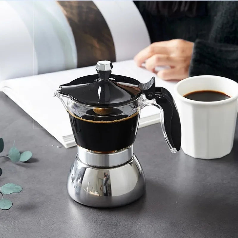 Cafetière Moka Classique en Acier Inoxydable, Cafetière Expresso 4/6 Tasses pour Cuisinière, Café Italien