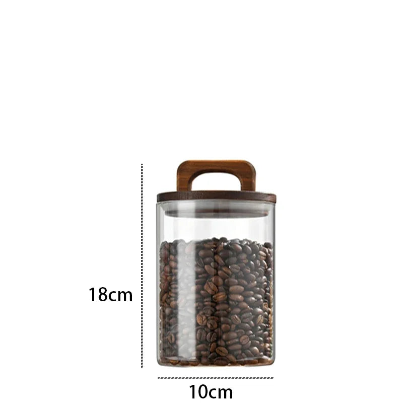 Bocal en verre avec couvercle en bois 1 pièce, récipient alimentaire hermétique, pour grains de café, cuisine