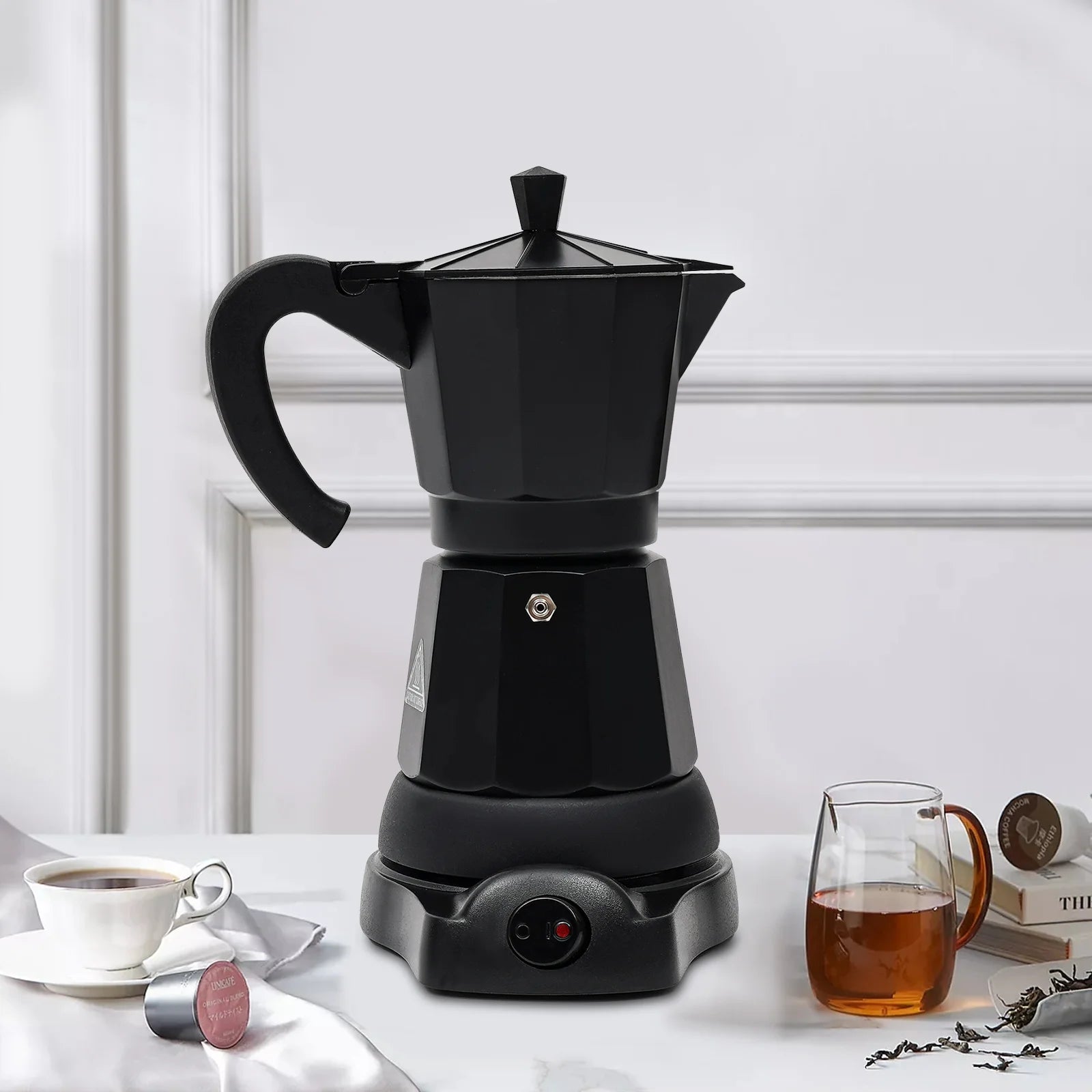 Cafetière Moka Électrique 300ml avec Base en Alliage d'Aluminium