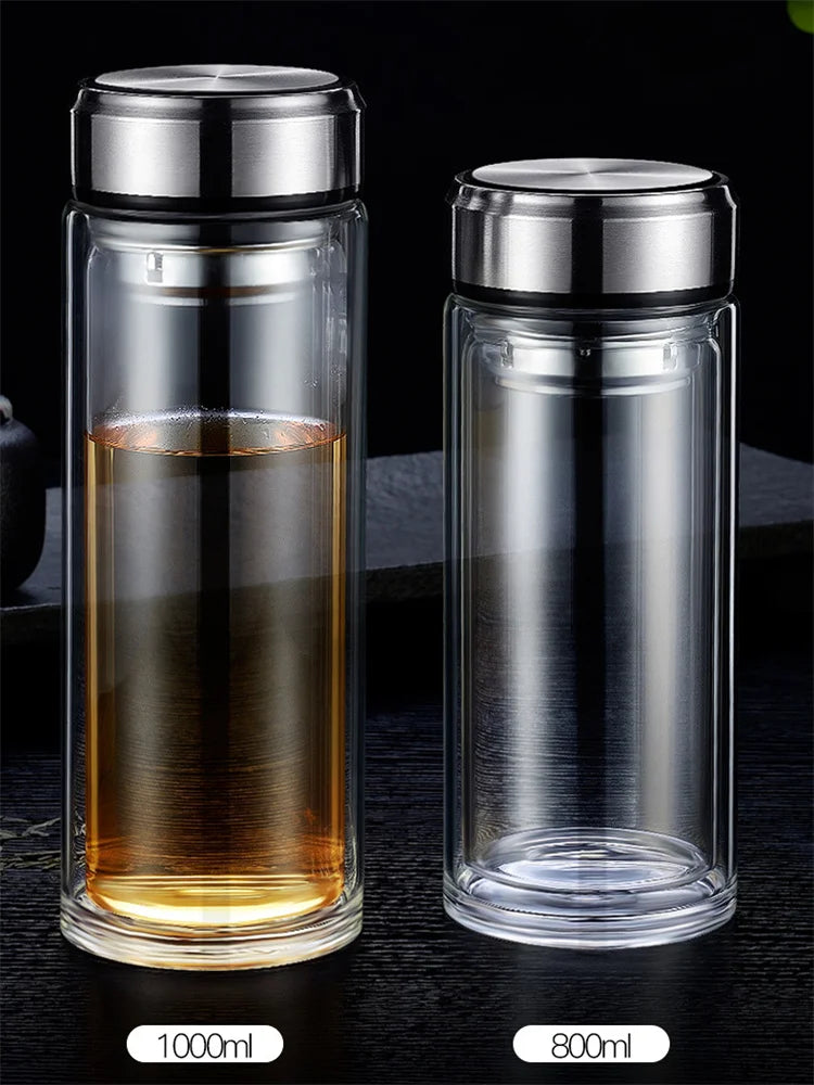 Bouteilles de thé en verre étanches avec infuseur Tasse à double paroi en acier inoxydable