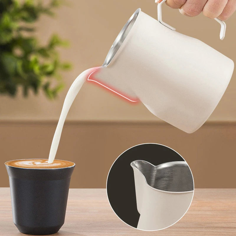 Pichet à mousser le lait en acier inoxydable, long bec arrondi, pichet à latte art, lait