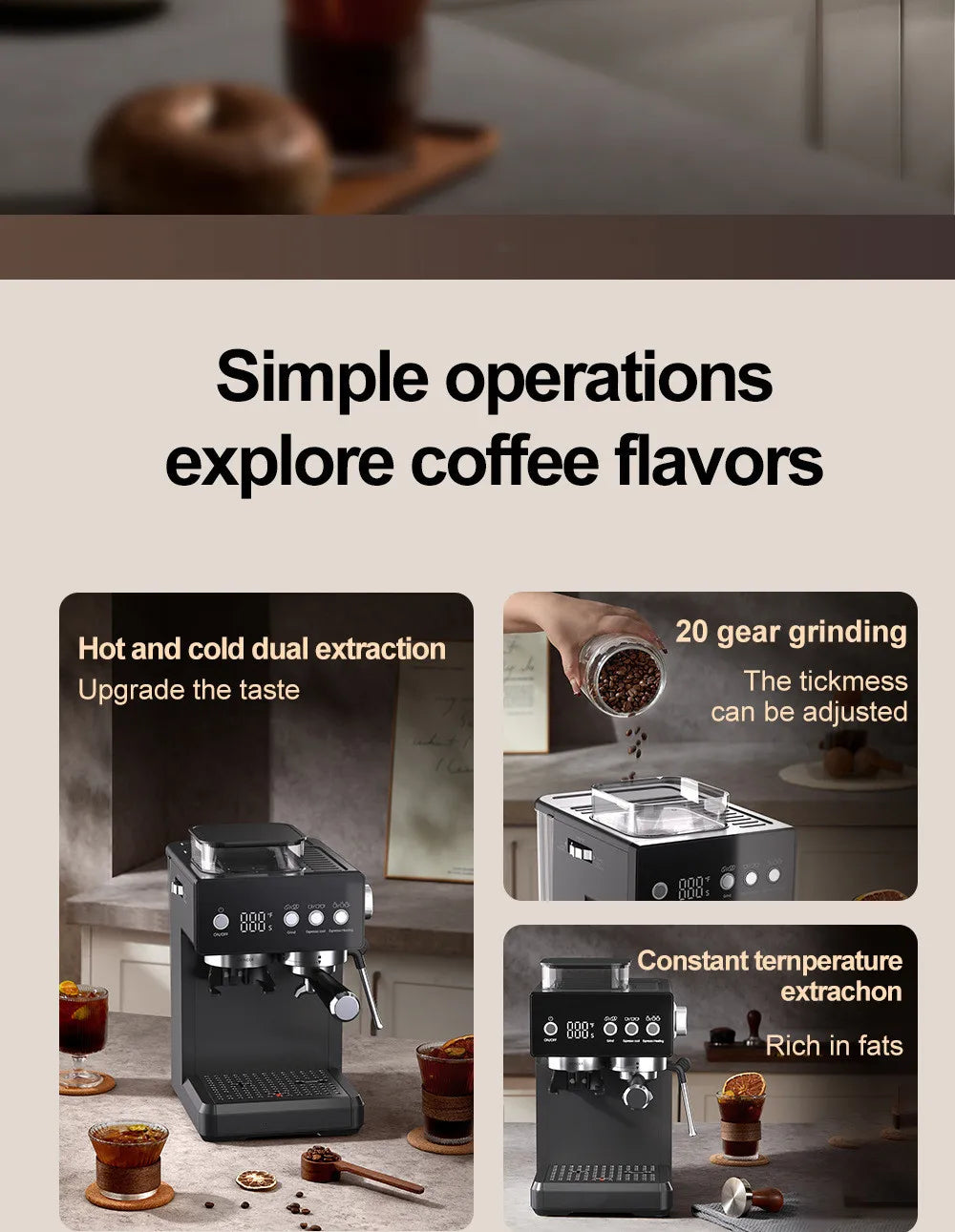 3-in-1 Semi-Automatic Espresso Machine with Built-in Grinder & Milk Frother | Cold Brew Function | 20Bar Pump for Home Barista