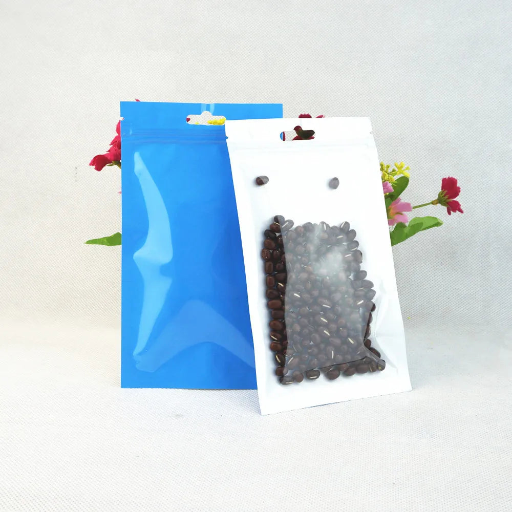 Sachets d'emballage refermables à fermeture éclair en plastique et aluminium, un côté transparent