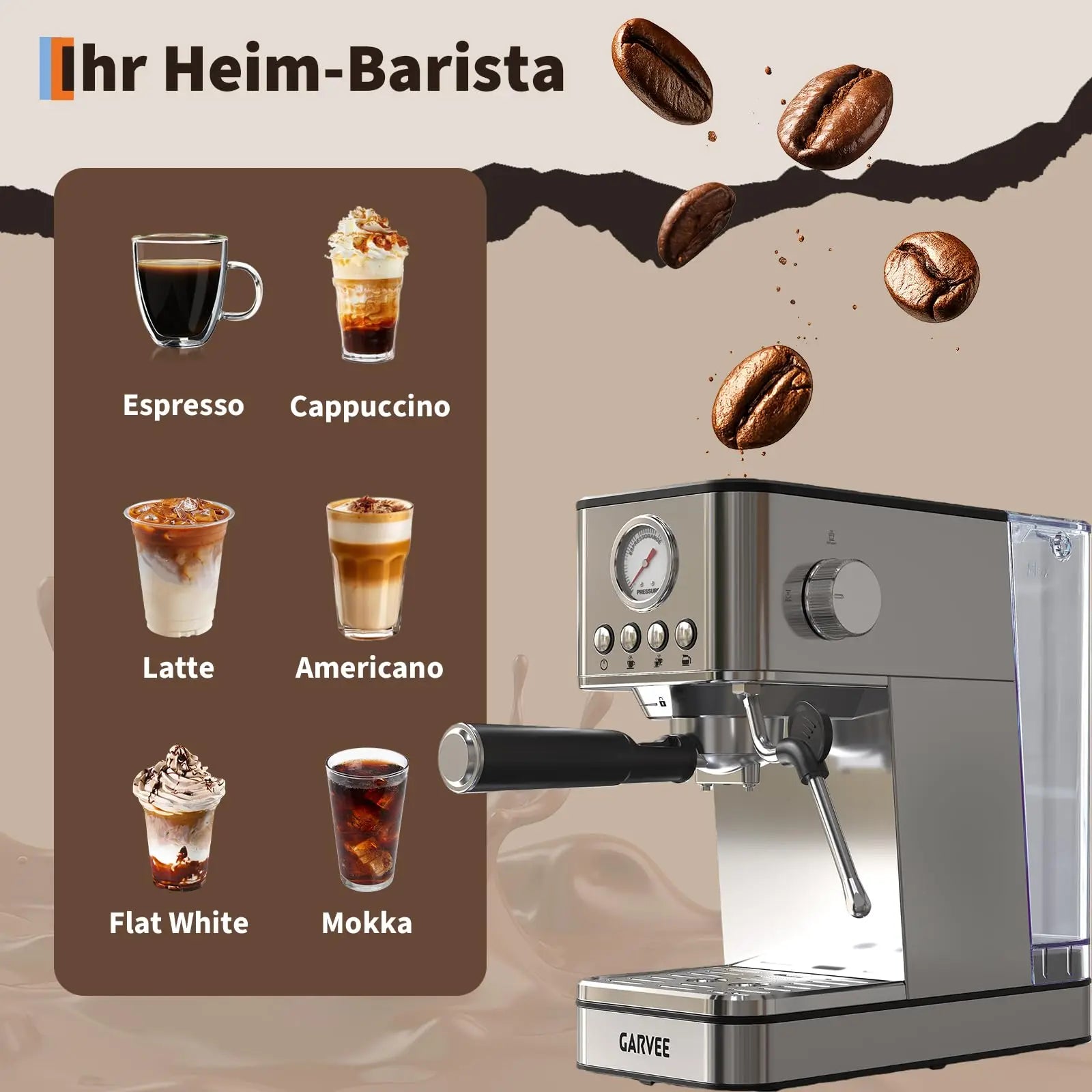 Machine à café expresso 20 bars avec mousseur à lait Chauffe-café rapide pour la maison