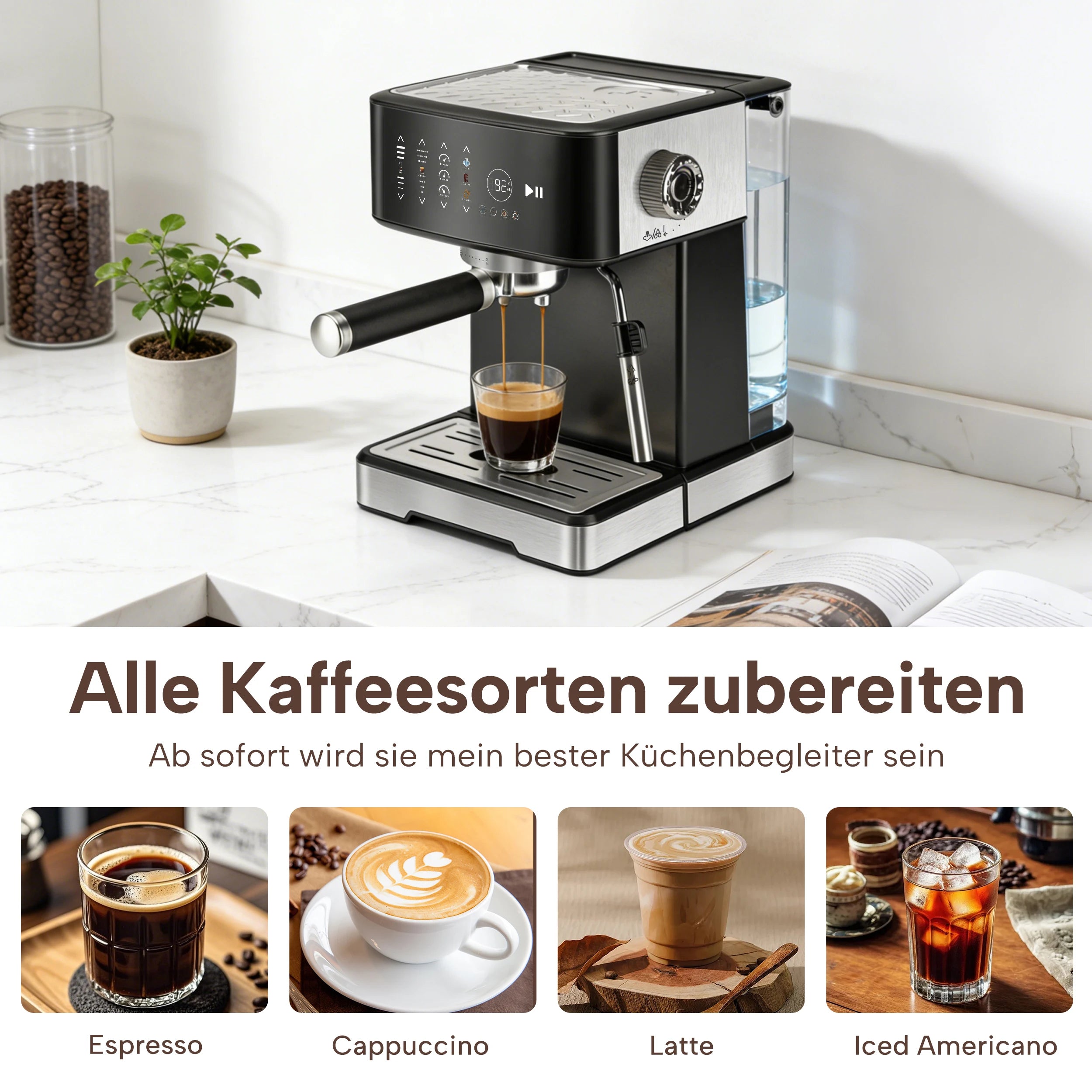 Machine à café expresso 20 bars 1400W avec mousseur à lait et écran tactile