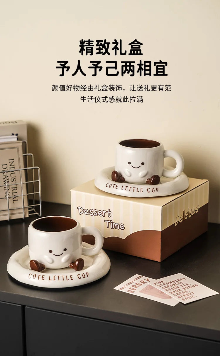 Tasse à café en céramique mignonne avec soucoupe motif smiley dessin animé créatif