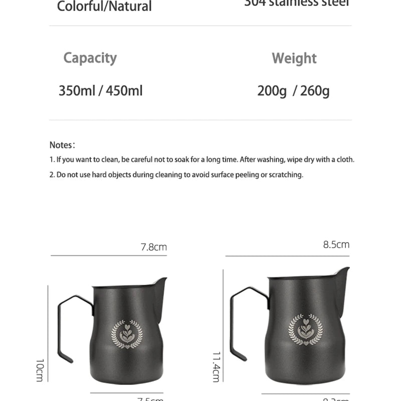 MUVNA Pichet à lait pour expresso, pichet moussant pour café 350/450 ml, tasse à bec verseur pointu