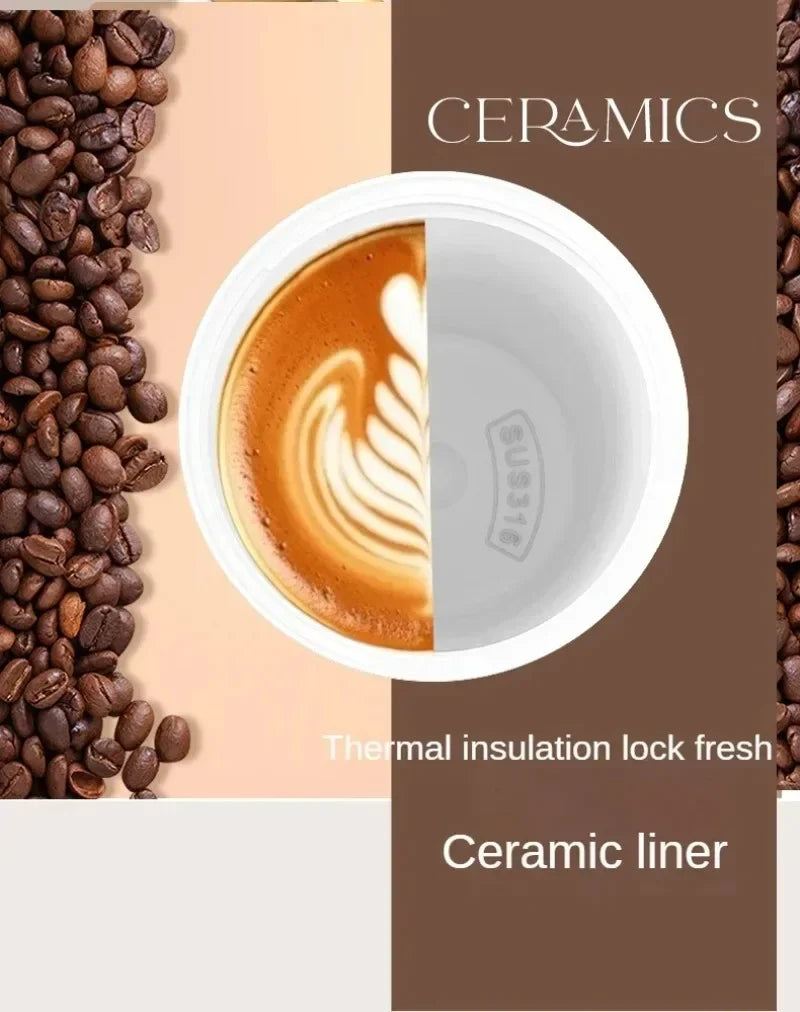 Tasse à café isotherme élégante en céramique, acier inoxydable à double paroi sous vide