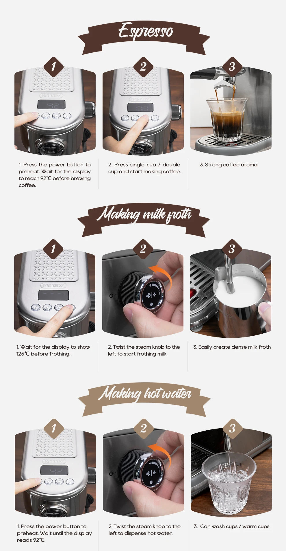 HiBREW 20Bar Semi Automatic Espresso Coffee Machine Temperature Adjustable Cold/Hot Super Slim Coffee Maker Cappuccino H10B