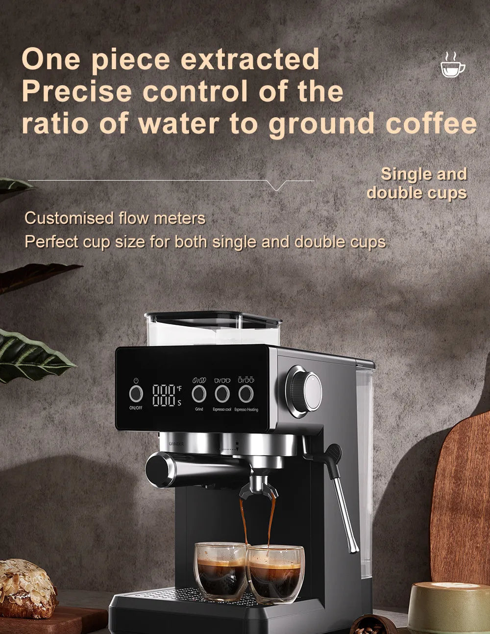 3-in-1 Semi-Automatic Espresso Machine with Built-in Grinder & Milk Frother | Cold Brew Function | 20Bar Pump for Home Barista