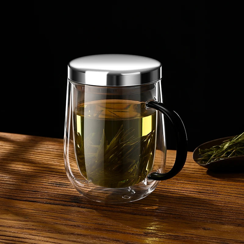 Tasse en verre à double paroi en verre borosilicate de 350-450 ml, résistante à la chaleur