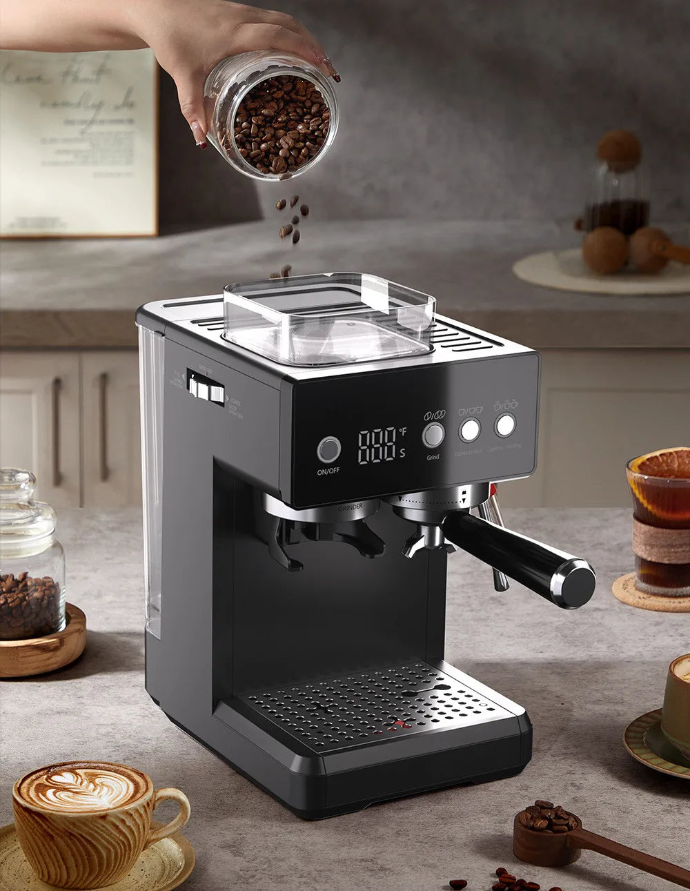 3-in-1 Semi-Automatic Espresso Machine with Built-in Grinder & Milk Frother | Cold Brew Function | 20Bar Pump for Home Barista