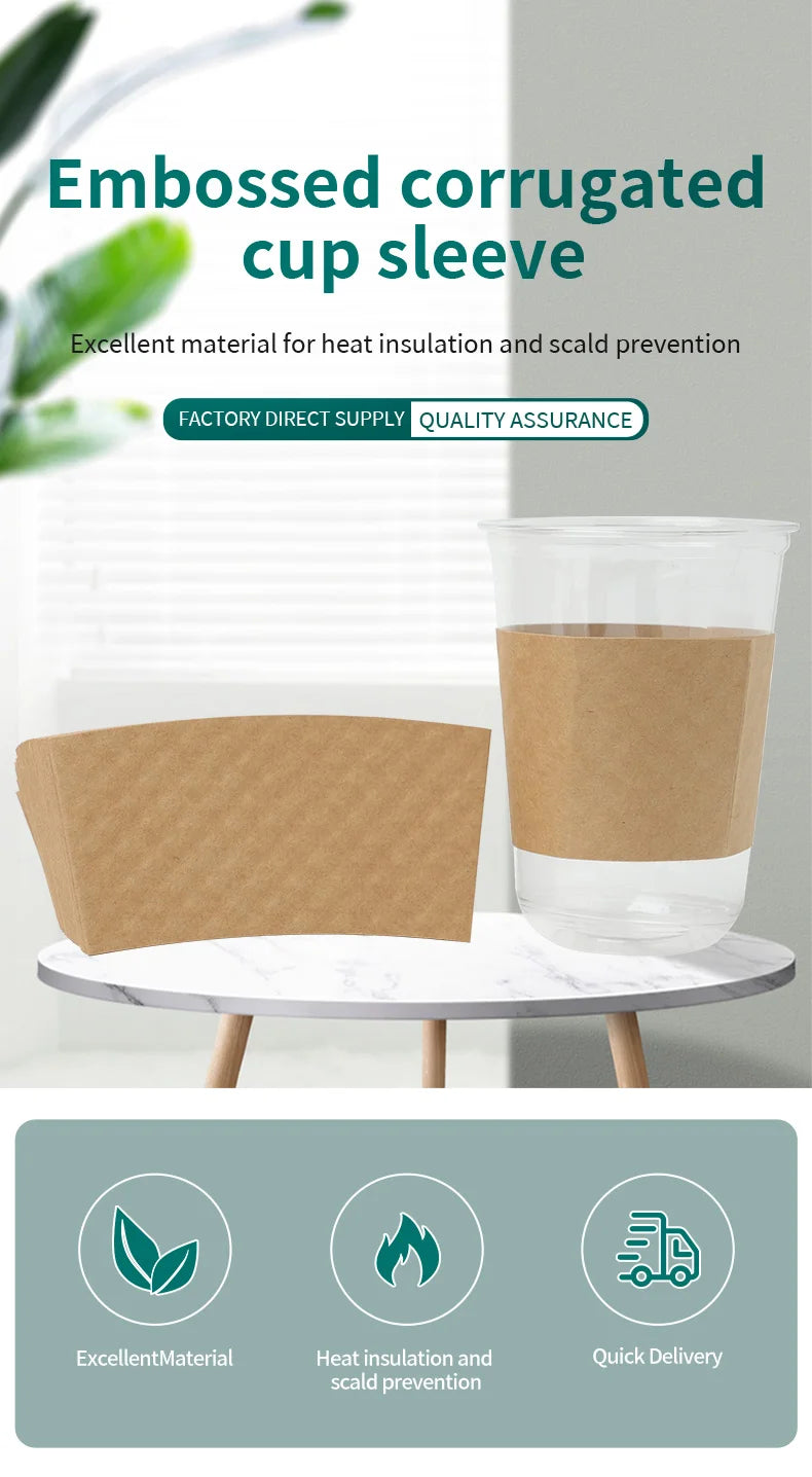 Manchons de tasses en papier ondulé marron, isolants thermiques pour tasses à café.
