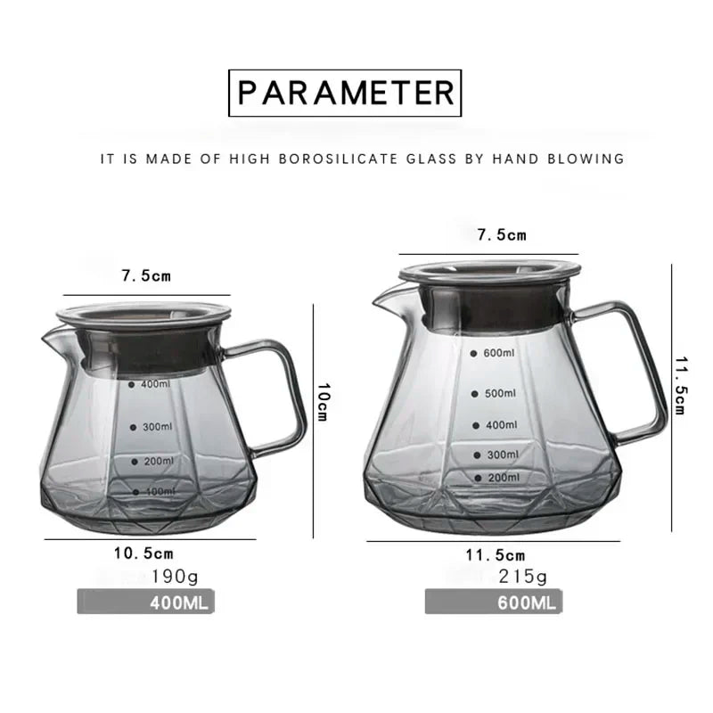 Cafetière en verre Diamond Fashion Design, serveur à café en verre pour café filtre