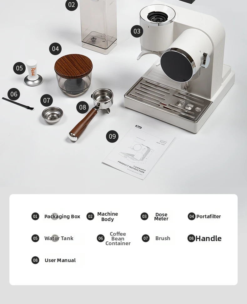 2-in-1 Coffee Machine with Grinder & Milk Frother - 15Bar Espresso Maker for Hot/Iced Coffee Grinding Degree Adjustment Office