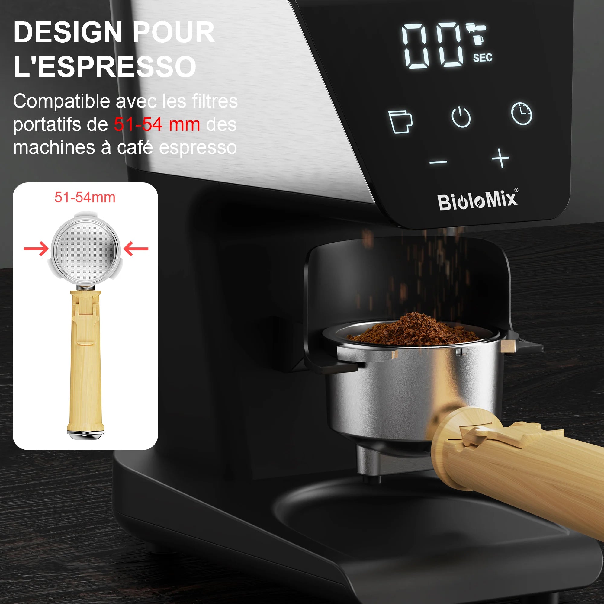 Moulin à café électrique automatique à meules BioloMix pour espresso